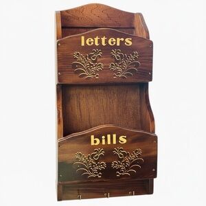 NOS Vintage Wooden Letters Bills Key Organizer New Old Stock